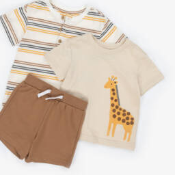 ليتل مي-طقم شورت بيج بطبعة زرافة للأولاد | Childrensalon Outlet