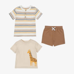 ليتل مي-طقم شورت بيج بطبعة زرافة للأولاد | Childrensalon Outlet