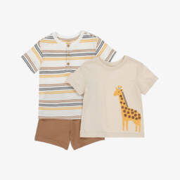 ليتل مي-طقم شورت بيج بطبعة زرافة للأولاد | Childrensalon Outlet