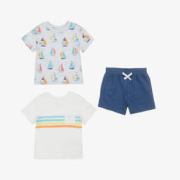 Little Me-Boys Nautical Grey & Blue Shorts Ensemble | Childrensalon Outlet