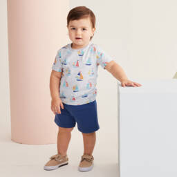 Little Me-Boys Nautical Grey & Blue Shorts Ensemble | Childrensalon Outlet