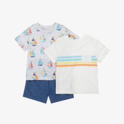 Little Me-Boys Nautical Grey & Blue Shorts Ensemble | Childrensalon Outlet