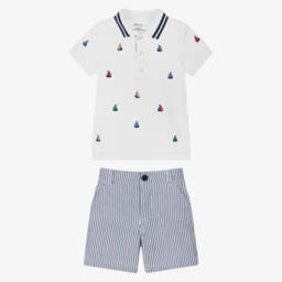 Little Me-Морской комплект рубашка поло и шорты для мальчиков в полоску | Childrensalon Outlet