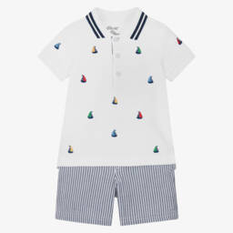 Little Me-Морской комплект рубашка поло и шорты для мальчиков в полоску | Childrensalon Outlet