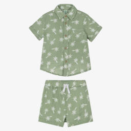 ليتل مي-طقم شورتات قطنية خضراء استوائية للأولاد | Childrensalon Outlet