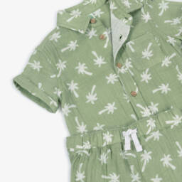 ليتل مي-طقم شورتات قطنية خضراء استوائية للأولاد | Childrensalon Outlet