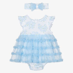 ليتل مي-فستان قطني أزرق مزهر للبنات | Childrensalon Outlet