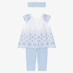 ليتل مي-طقم بناتي أزرق مطرز | Childrensalon Outlet