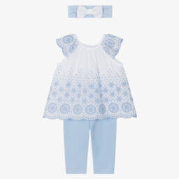 ليتل مي-طقم بناتي أزرق مطرز | Childrensalon Outlet