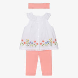 ليتل مي-طقم أبيض ووردي مزين بالزهور للبنات | Childrensalon Outlet