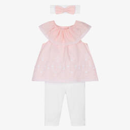 ليتل مي-طقم بناتي وردي وعاجي من الدانتيل | Childrensalon Outlet