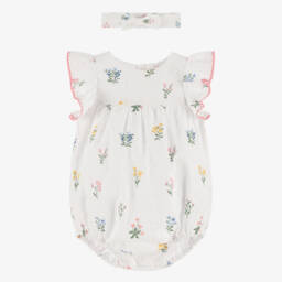 ليتل مي-طقم بناتي أبيض من الدانتيل المزهر | Childrensalon Outlet