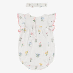 ليتل مي-طقم بناتي أبيض من الدانتيل المزهر | Childrensalon Outlet