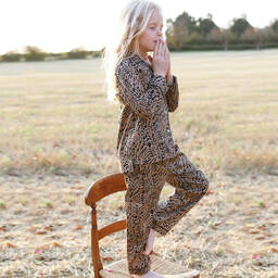 LiTTLE YOLKE-Beige Animal Print Pyjamas | Childrensalon Outlet