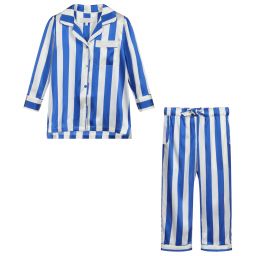 ليتل يولك-بيجاما مزيج حرير لون أزرق و ابيض للبنات | Childrensalon Outlet