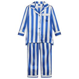 ليتل يولك-بيجاما مزيج حرير لون أزرق و ابيض للبنات | Childrensalon Outlet