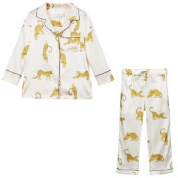 LiTTLE YOLKE-Ivory Silk Leopard Pyjamas | Childrensalon Outlet