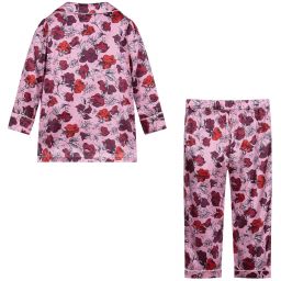 ليتل يولك-بيجاما مزيج حرير لون زهري بطبعة ورود للبنات | Childrensalon Outlet