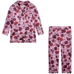 ليتل يولك-بيجاما مزيج حرير لون زهري بطبعة ورود للبنات | Childrensalon Outlet
