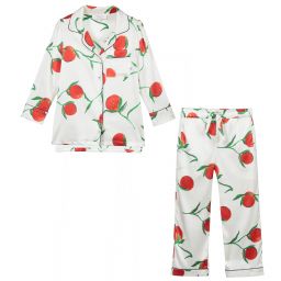 LiTTLE YOLKE-White & Orange Silk Pyjamas | Childrensalon Outlet