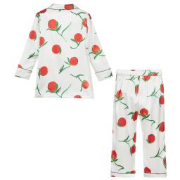 LiTTLE YOLKE-White & Orange Silk Pyjamas | Childrensalon Outlet