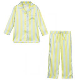 LiTTLE YOLKE-Шелковая пижама желтого и голубого цвета | Childrensalon Outlet