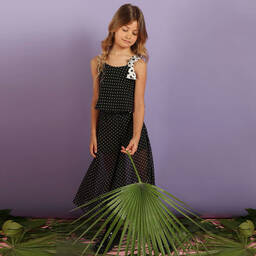 Loredana-Black Dotted Chiffon Culottes | Childrensalon Outlet