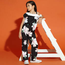 Loredana-Girls Black Floral Jumpsuit | Childrensalon Outlet