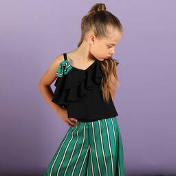 Loredana-Green Silky Striped Culottes | Childrensalon Outlet