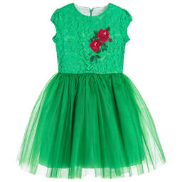 Love Made Love-Girls Green Cotton Lace & Tulle Dress | Childrensalon Outlet