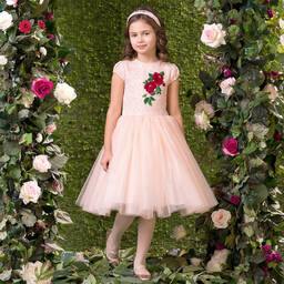 لاف ميد لاف-فستان بنات دانتيل وتول لون زهري  | Childrensalon Outlet