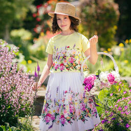 لاف ميد لاف-تنورة ساتان بطبعة ورود لون أبيض | Childrensalon Outlet