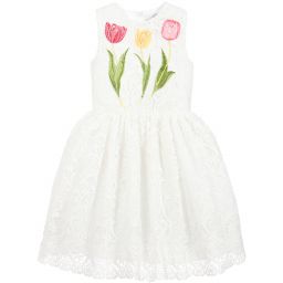Love Made Love-فستان توليب دانتيل  مطرز لون أبيض | Childrensalon Outlet