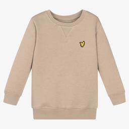 لايل آند سكوت-Boys Beige Cotton Logo Sweatshirt | Childrensalon Outlet