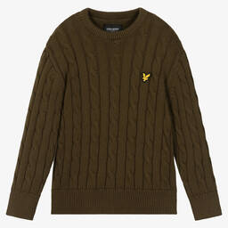 Lyle & Scott-Boys Green Cotton Cable Knit Sweater | Childrensalon Outlet