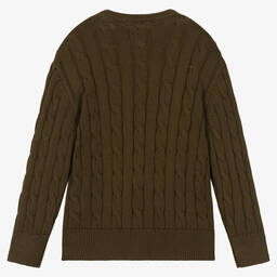 Lyle & Scott-Boys Green Cotton Cable Knit Sweater | Childrensalon Outlet