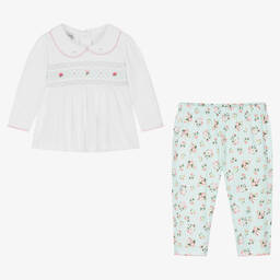 Magnolia Baby-Белая рубашка и зеленые брюки из хлопка | Childrensalon Outlet