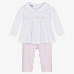 Magnolia Baby-طقم بنطلون قطن بيما لون زهري وأبيض للمولودات | Childrensalon Outlet