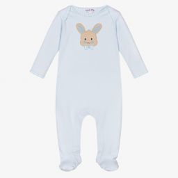 Magnolia Baby-Blue Cotton Bunny Babygrow | Childrensalon Outlet