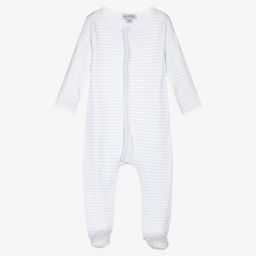 Magnolia Baby-Blue Pima Cotton Babygrow | Childrensalon Outlet