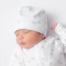 ماغنوليا بيبي-قبعة قطن بيما لون أبيض وأزرق للمواليد | Childrensalon Outlet