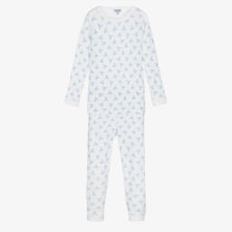 Magnolia Baby-Бело-голубая пижама из хлопка пима | Childrensalon Outlet