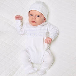 Magnolia Baby-Белый хлопковый комбинезон со сборками | Childrensalon Outlet