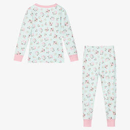 ماغنوليا بيبي-بيجاما قطن لون زهري وأخضر بطبعة ورود للبنات | Childrensalon Outlet