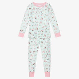 ماغنوليا بيبي-بيجاما قطن لون زهري وأخضر بطبعة ورود للبنات | Childrensalon Outlet