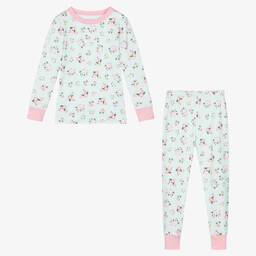 ماغنوليا بيبي-بيجاما قطن لون زهري وأخضر بطبعة ورود للبنات | Childrensalon Outlet