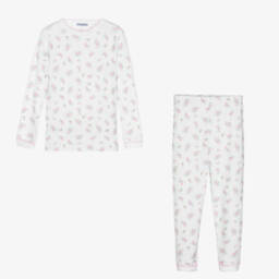 ماغنوليا بيبي-بيجاما قطن بيما لون أبيض وزهري بطبعة ورود | Childrensalon Outlet