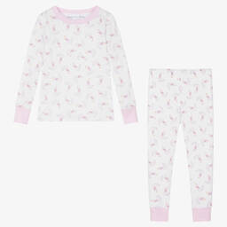 ماغنوليا بيبي-بيجاما قطن بيما لون أبيض وزهري للبنات | Childrensalon Outlet