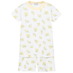 ماغنوليا بيبي-بيجاما شورت قطن بيما لون أبيض بطبعة ورورد للبنات | Childrensalon Outlet