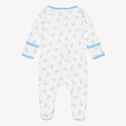 Magnolia Baby-White & Blue Cotton Tiny Sailboat Babygrow | Childrensalon Outlet